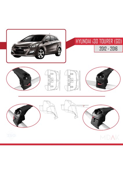 Hyundai I30 2 (Gd) Tourer 2012-2016 Arası ile Uyumlu Ace-2 Ara Atkı Tavan Barı Siyah 2 Adet fırsatları