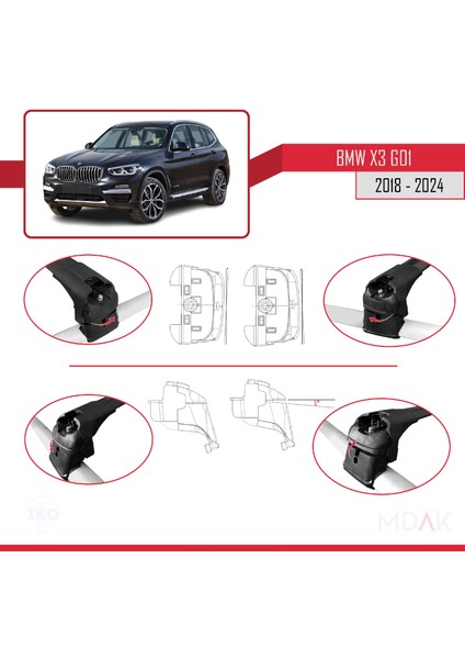 Bmw X3 (G01) 2018-2024 Arası ile Uyumlu Ace-2 Ara Atkı Tavan Barı Siyah 2 Adet fırsatları