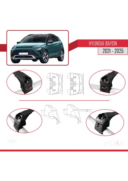 Hyundai Bayon (Bc3) 2021 ve Sonrası ile Uyumlu Ace-2 Ara Atkı Tavan Barı Siyah 2 Adet indirimleri