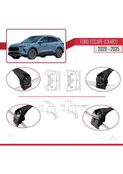 Ford Escape 4 (CX482) 2020 ve Sonrası ile Uyumlu Ace-2 Ara Atkı Tavan Barı Siyah 2 Adet indirimleri