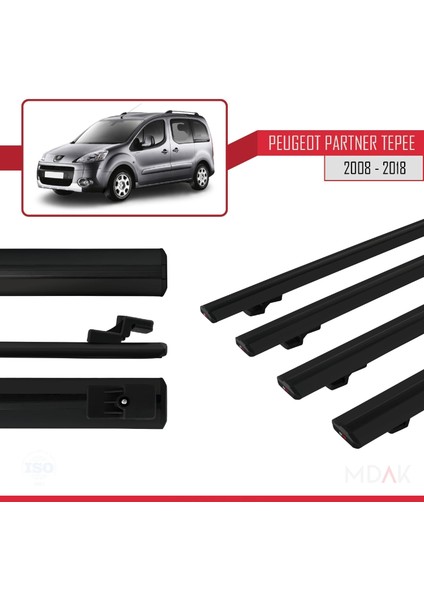 Peugeot Partner 2 Tepee 2008-2018 Arası ile Uyumlu Basıc Model Ara Atkı Tavan Barı Siyah 4 Adet fırsatları