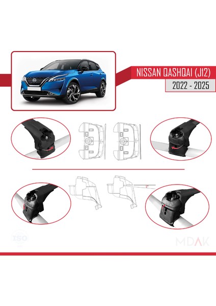 Nissan Qashqai 3 (J12) 2022 ve Sonrası ile Uyumlu Ace-2 Ara Atkı Tavan Barı Siyah 2 Adet indirimleri