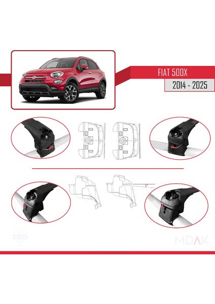 Fiat 500X 2014 ve Sonrası ile Uyumlu Ace-2 Ara Atkı Tavan Barı Siyah 2 Adet indirimleri