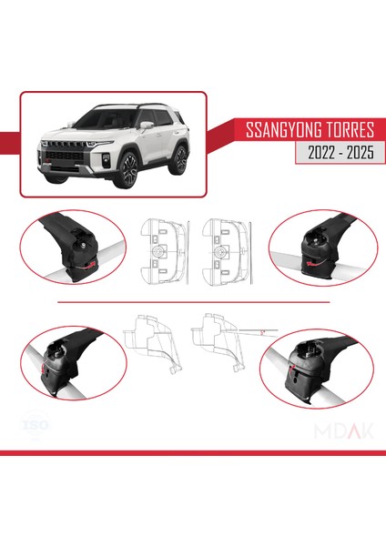 Ssangyong Torres 2022 ve Sonrası ile Uyumlu Ace-2 Ara Atkı Tavan Barı Siyah 2 Adet indirimleri