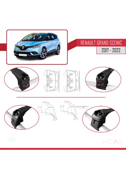 Renault Grand Scenic 4 2017-2022 Arası ile Uyumlu Ace-2 Ara Atkı Tavan Barı Siyah 2 Adet fırsatları