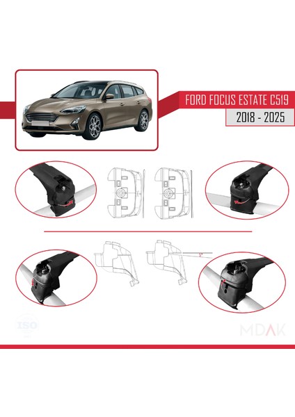 Ford Focus 4 (C519) Sw 2019 ve Sonrası ile Uyumlu Ace-2 Ara Atkı Tavan Barı Siyah 2 Adet indirimleri