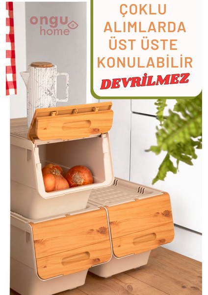 Elite Tekerlekli Çok Amaçlı Patateslik Soğanlık Sebzelik ve Oyuncak Kutusu Bambu (24 Litre) 1 Adet