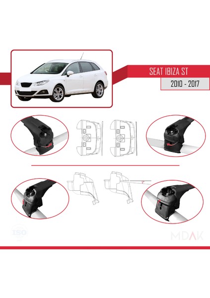 Seat Ibiza 4 (6j) St 2010-2017 Arası ile Uyumlu Ace-2 Ara Atkı Tavan Barı Siyah 2 Adet fırsatları
