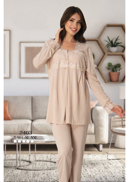 Effortt 2403 Sütlü Kahve Lohusa Pijama Takımı