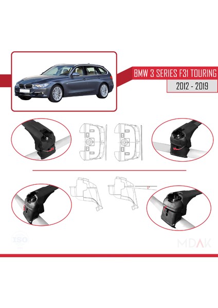 Bmw 3 Serisi (F31) Touring 2012-2019 Arası ile Uyumlu Ace-2 Ara Atkı Tavan Barı Siyah 2 Adet fırsatları