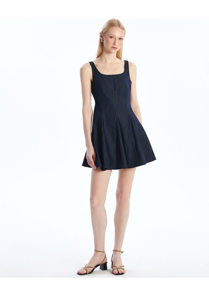 Yeni Sezon Kare Yaka Mini Jean Elbise - S5OH41Z8