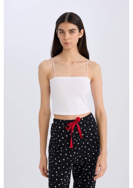 Yeni Sezon Crop Pamuklu Beyaz Askılı Atlet-Fall In Love