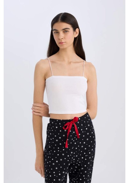 Yeni Sezon Crop Pamuklu Beyaz Askılı Atlet-Fall In Love