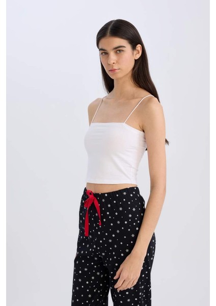 Yeni Sezon Crop Pamuklu Beyaz Askılı Atlet-Fall In Love