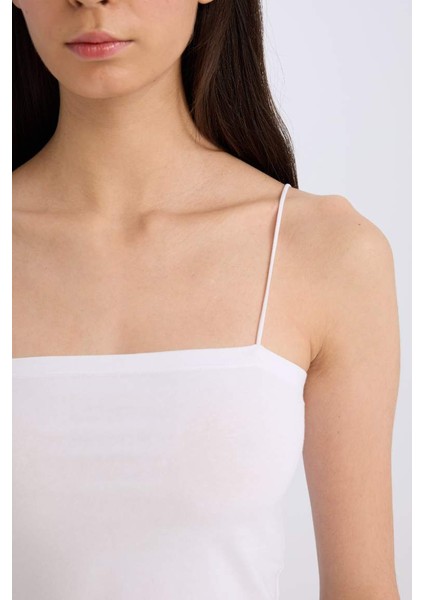 Yeni Sezon Crop Pamuklu Beyaz Askılı Atlet-Fall In Love