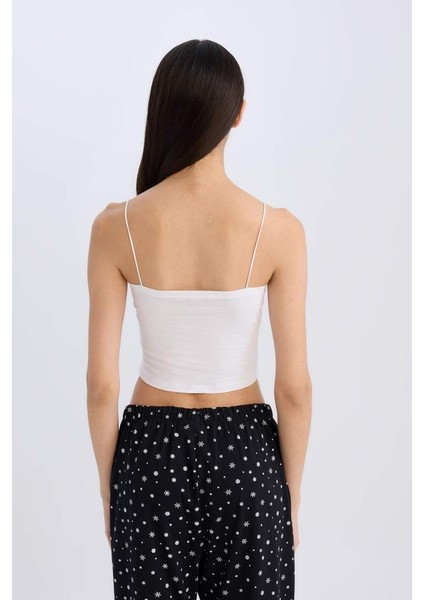 Yeni Sezon Crop Pamuklu Beyaz Askılı Atlet-Fall In Love