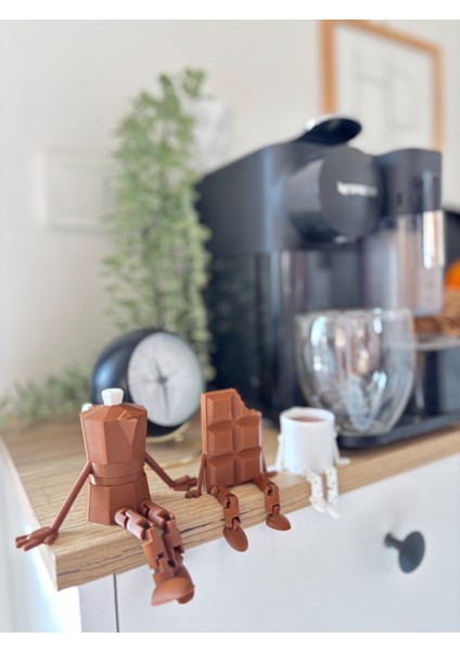 Sevimli Kahve Köşesi 3’lü Biblo Seti - Çikolata - Moka Pot - Kupa Dekoratif Obje