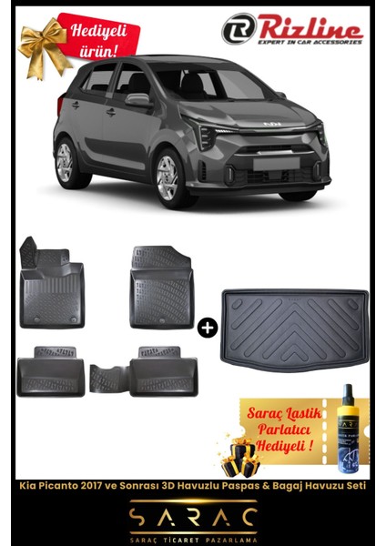 Kia Picanto 2017 ve Sonrası Havuzlu Paspas & Bagaj Havuzu Seti+Hediyeli!