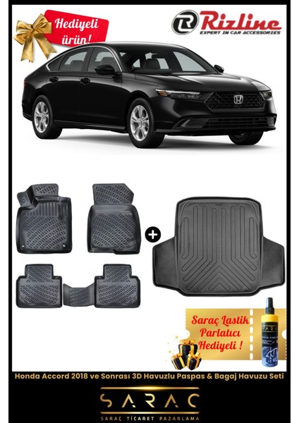 Honda Accord 2018 ve Sonrası Havuzlu Paspas & Bagaj Havuzu Seti+Hediyeli!