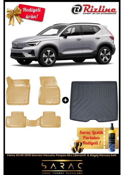 Volvo XC40 2018 Sonrası Havuzlu Paspas Bej | Benzinli & Bagaj Havuzu Seti+(Hediyeli!) fiyatları