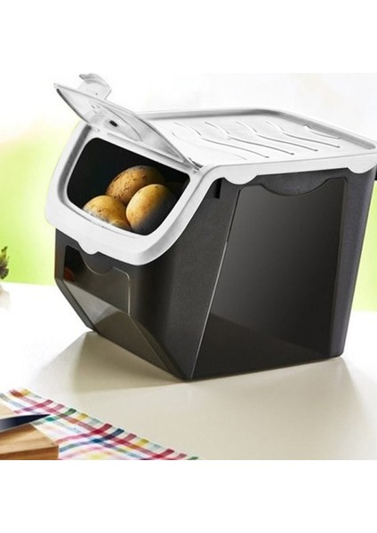Elite Coral 12 Litre 2'li Soğan Patates Saklama Kutusu Siyah-Beyaz 1 Adet