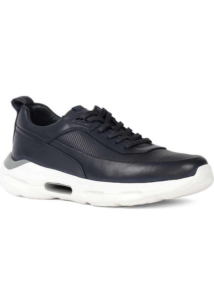 Erkek Lacivert Bağcıklı Kalın Tabanlı Deri Sneaker modelleri