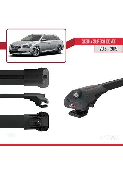 Skoda Superb 3 (3V) Combi Pre-Facelift 2015-2019 Arası ile Uyumlu Ace-1 Ara Atkı Tavan Barı Siyah 3 Adet
