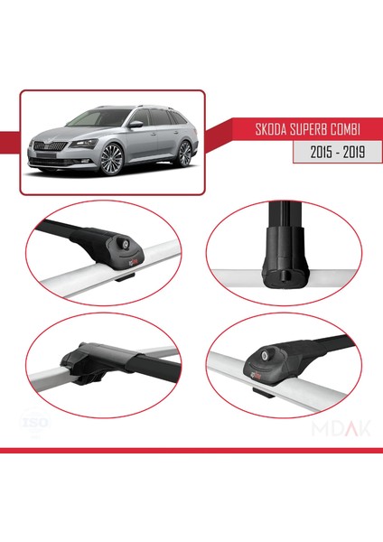 Skoda Superb 3 (3V) Combi Pre-Facelift 2015-2019 Arası ile Uyumlu Ace-1 Ara Atkı Tavan Barı Siyah 3 Adet