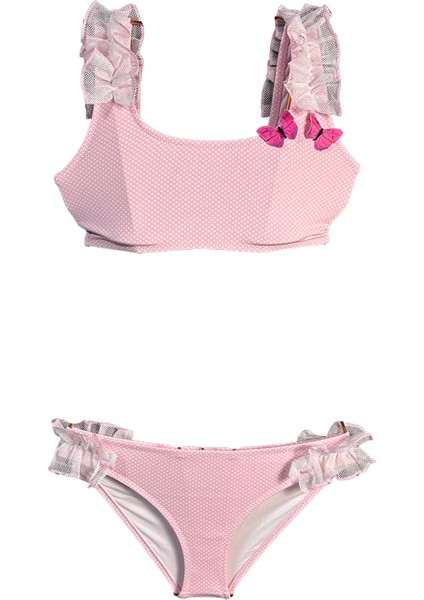 Askılı Dantel Fırfırlı 3D Kelebek Detaylı 50UV Kız Çocuk Bikini Takımı By Nessi Byrd