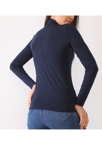 Kadın Lacivert Boğazlı Penye Kumaş Body modelleri