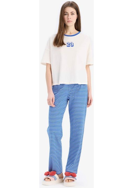 Yeni Sezon Pijama Takımı Kısa Kollu Pijama Üstü Esnek Belli Uzun Pijama Altı-Fall In Love