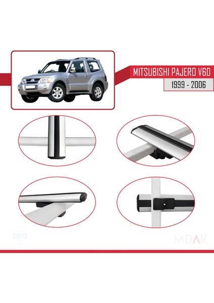 Mitsubishi Pajero (V60) 3 Kapı 1999-2006 Arası ile Uyumlu Basıc Model Ara Atkı Tavan Barı Gri 2 Adet fırsatları