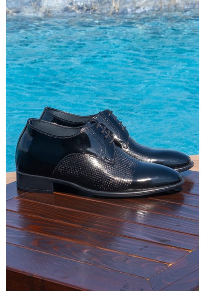 +7 Cm Boy Uzatan Gizli Topuklu El Yapımı Hakiki Deri Lazer Baskı Klasik Ayakkabı, Damatlık Kundura