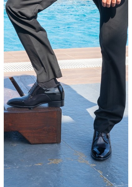 +7 Cm Boy Uzatan Gizli Topuklu El Yapımı Hakiki Deri Lazer Baskı Klasik Ayakkabı, Damatlık Kundura indirimleri