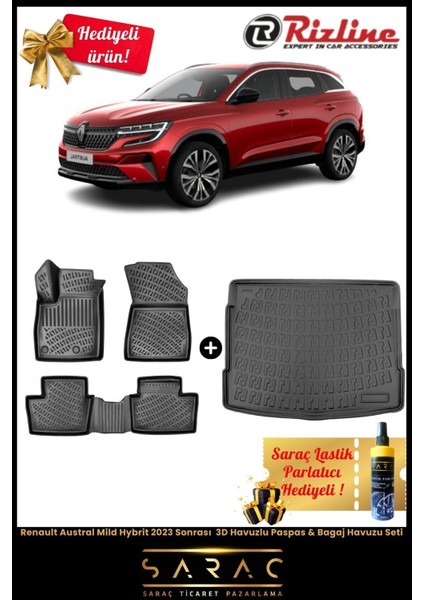 Renault Austral Mild Hybrit 2023 Sonrası 3D Havuzlu Paspas & Bagaj Havuzu Seti (Hediyeli)