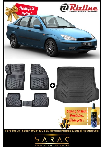 Ford Focus 1 Sedan 1998-2004 Havuzlu Paspas & Bagaj Havuzu Seti+Hediyeli!