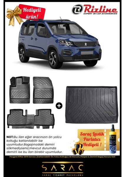 Peugeot Rifter 2019 Sonrası Katlanabilen Koltuk Havuzlu Paspas & Demirli Bagaj Havuzu Seti+Hediyeli! fiyatları