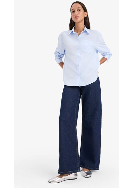 Yeni Sezon Oversize Geniş Kalıp Poplin Uzun Kollu Gömlek