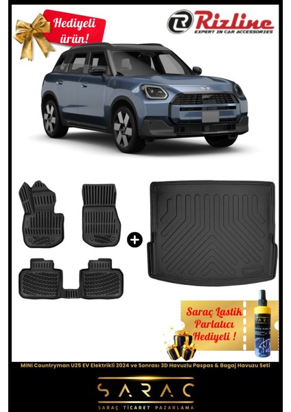 Mını Countryman U25 Ev Elektrikli 2024 ve Sonrası Havuzlu Paspas & Bagaj Havuzu Seti+Hediyeli! fiyatları