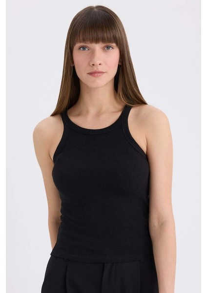 Yeni Sezon Slim Fit Dar Kesim Halter Yaka Basic Düz Fitilli Kaşkorse Atlet