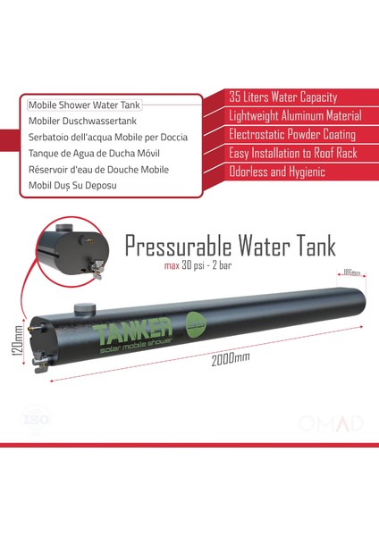 Tanker Solar Shower Basınçlandırılabilir Duş Tankı 35 Litre fiyatları