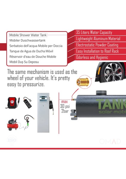 Tanker Solar Shower Basınçlandırılabilir Duş Tankı 35 Litre indirimleri