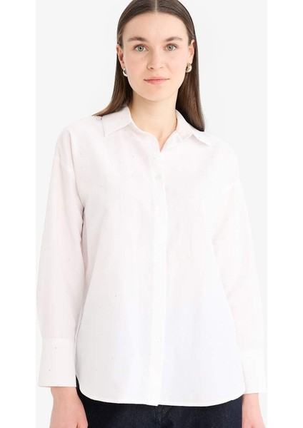 Yeni Sezon Relax Fit Basic Düz Poplin Uzun Kollu Tesettür Gömlek Tunik