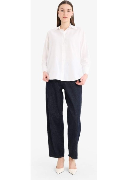 Yeni Sezon Relax Fit Basic Düz Poplin Uzun Kollu Tesettür Gömlek Tunik