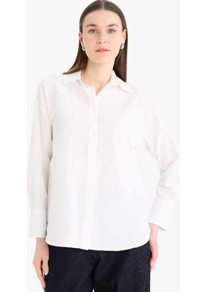 Yeni Sezon Relax Fit Basic Düz Poplin Uzun Kollu Tesettür Gömlek Tunik