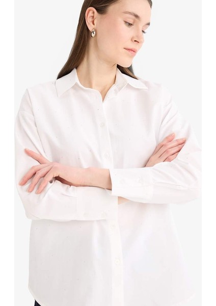 Yeni Sezon Relax Fit Basic Düz Poplin Uzun Kollu Tesettür Gömlek Tunik