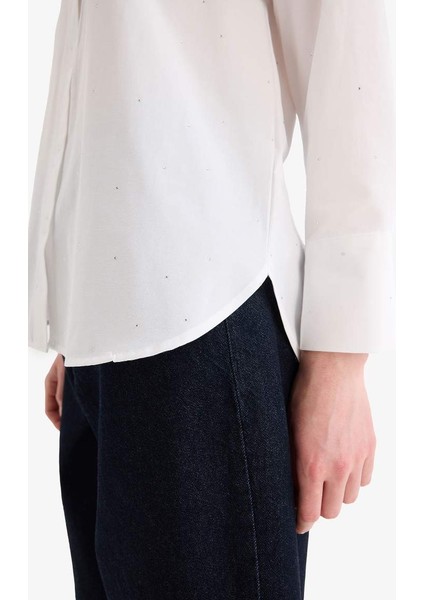 Yeni Sezon Relax Fit Basic Düz Poplin Uzun Kollu Tesettür Gömlek Tunik