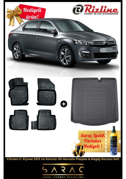 Citroen C-Elysee 2012 ve Sonrası Havuzlu Paspas & Bagaj Havuzu Seti+Hediyeli!