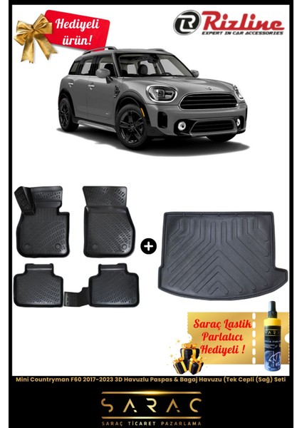 Mini Countryman F60 2017-2023 Havuzlu Paspas & Bagaj Havuzu (Tek Cepli (Sağ) Seti+Hediyeli!