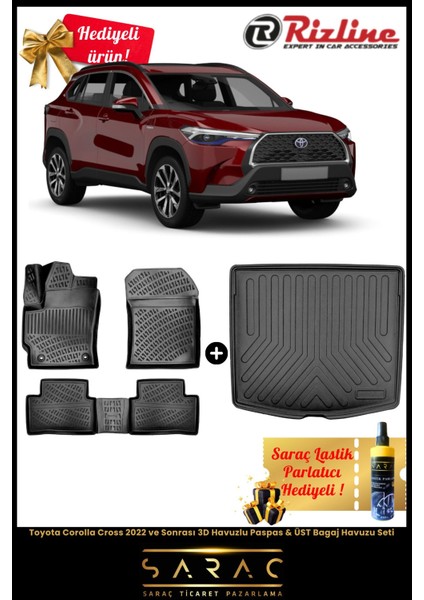 Toyota Corolla Cross 2022 ve Sonrası Havuzlu Paspas & Üst Bagaj Havuzu Seti+Hediyeli!